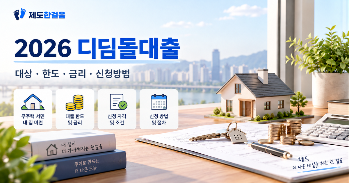 주택 모형과 열쇠, 서류와 동전, 디딤돌대출 핵심 항목이 함께 표시된 2026 디딤돌대출 대표이미지