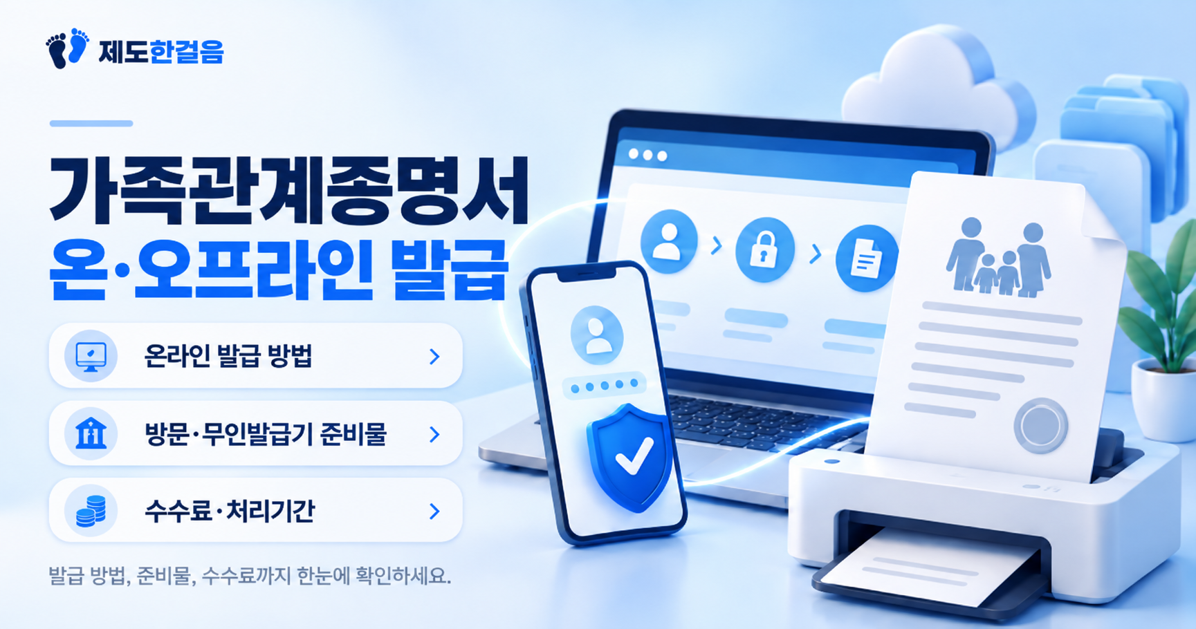 가족관계증명서 온·오프라인 발급 방법과 준비물, 수수료를 안내하는 대표이미지